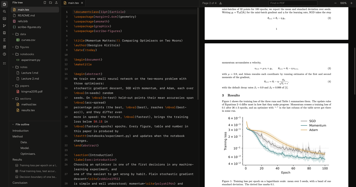 Scribe , a lightweight cross platform Python and Latex open source IDE