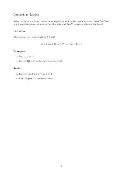 The first page of the lecture notes template